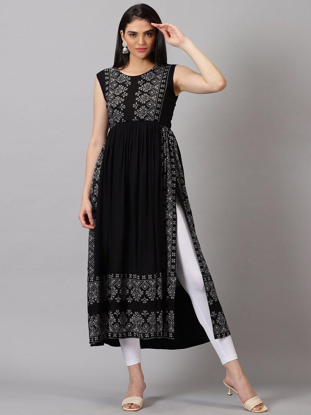 kalini black print fit & flare dress