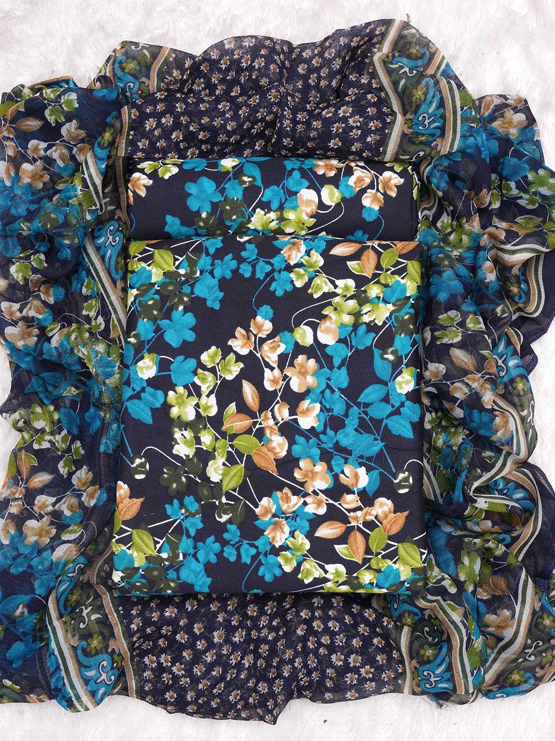 kalini blue & green printed art silk unstitched dress material
