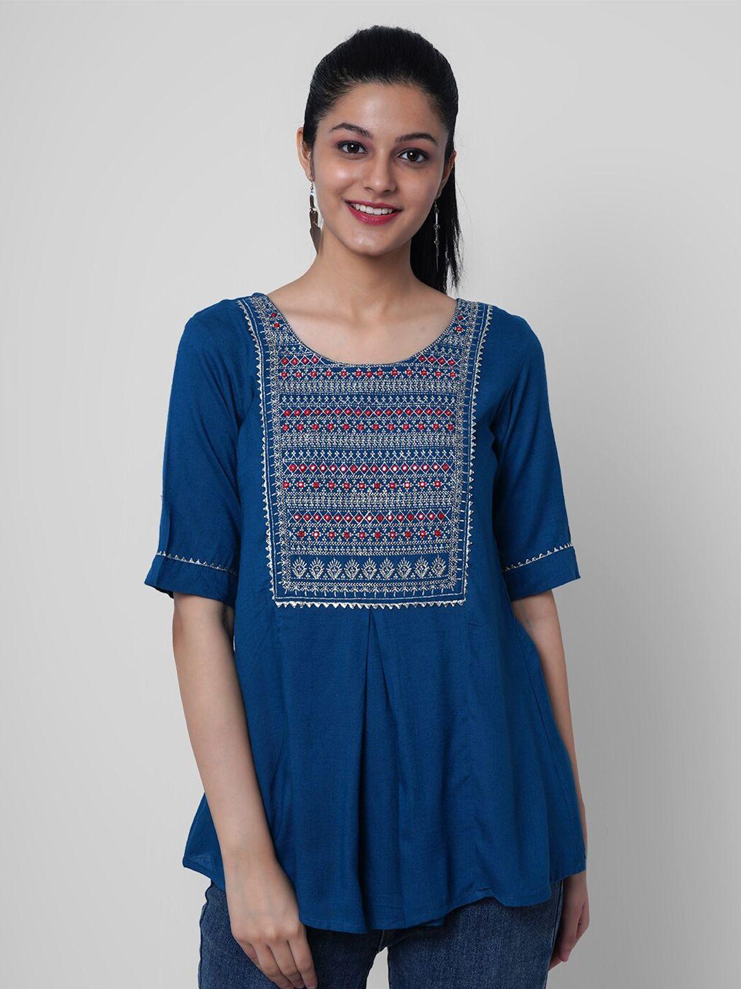 kalini blue & silver embroidered top