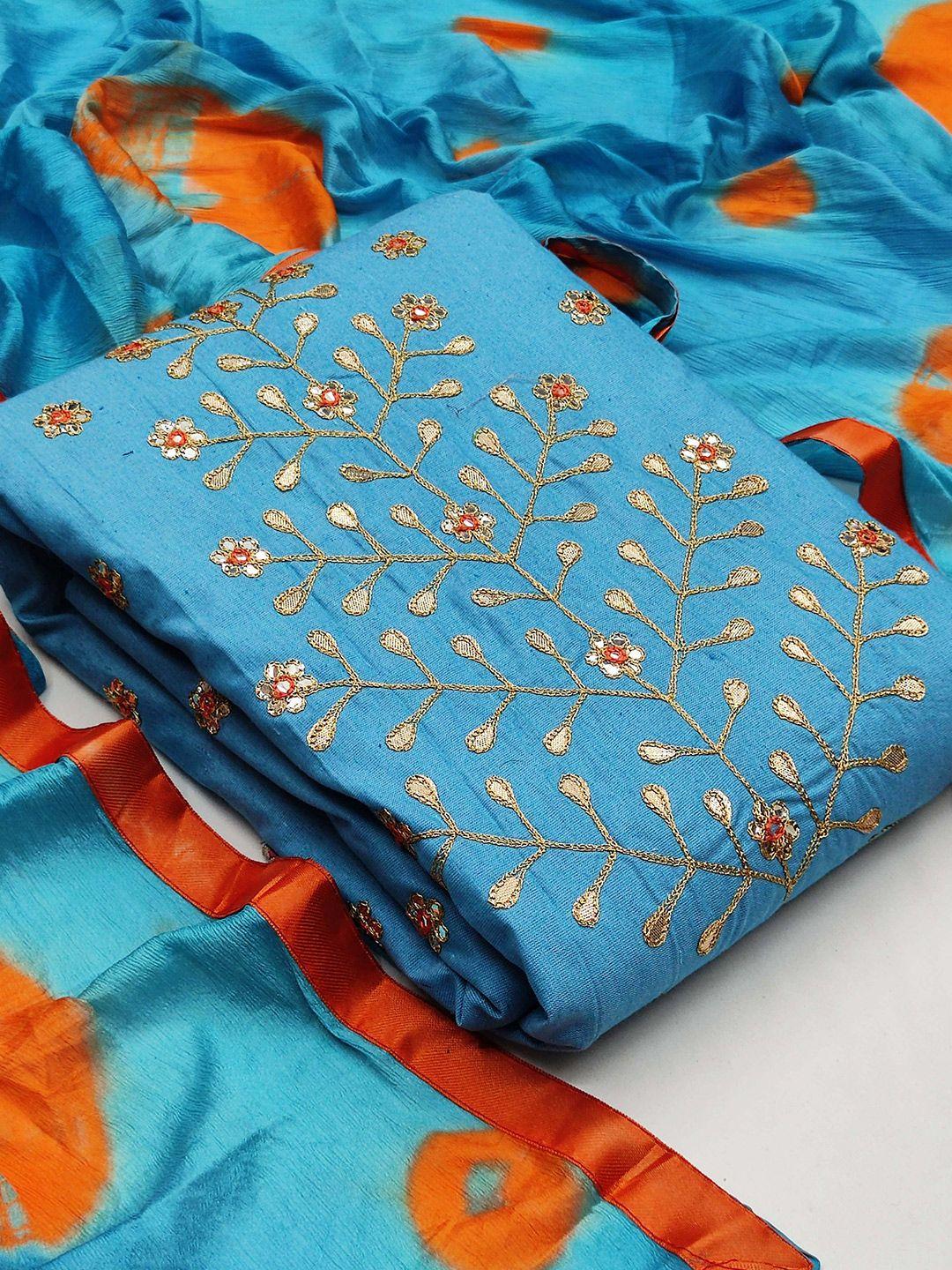 kalini blue embroidered pure cotton unstitched dress material
