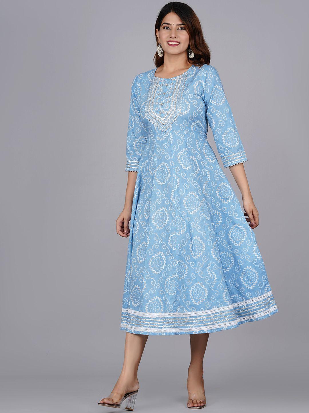 kalini blue ethnic motifs ethnic midi dress