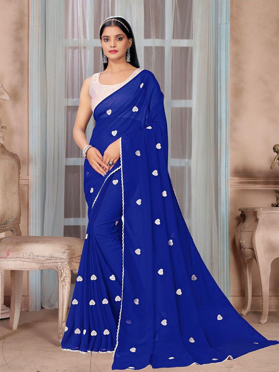 kalini blue floral embroidered pure georgette fusion saree