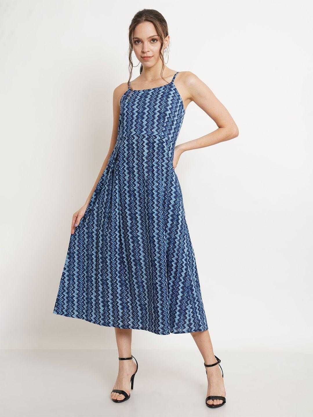 kalini blue print a-line midi dress
