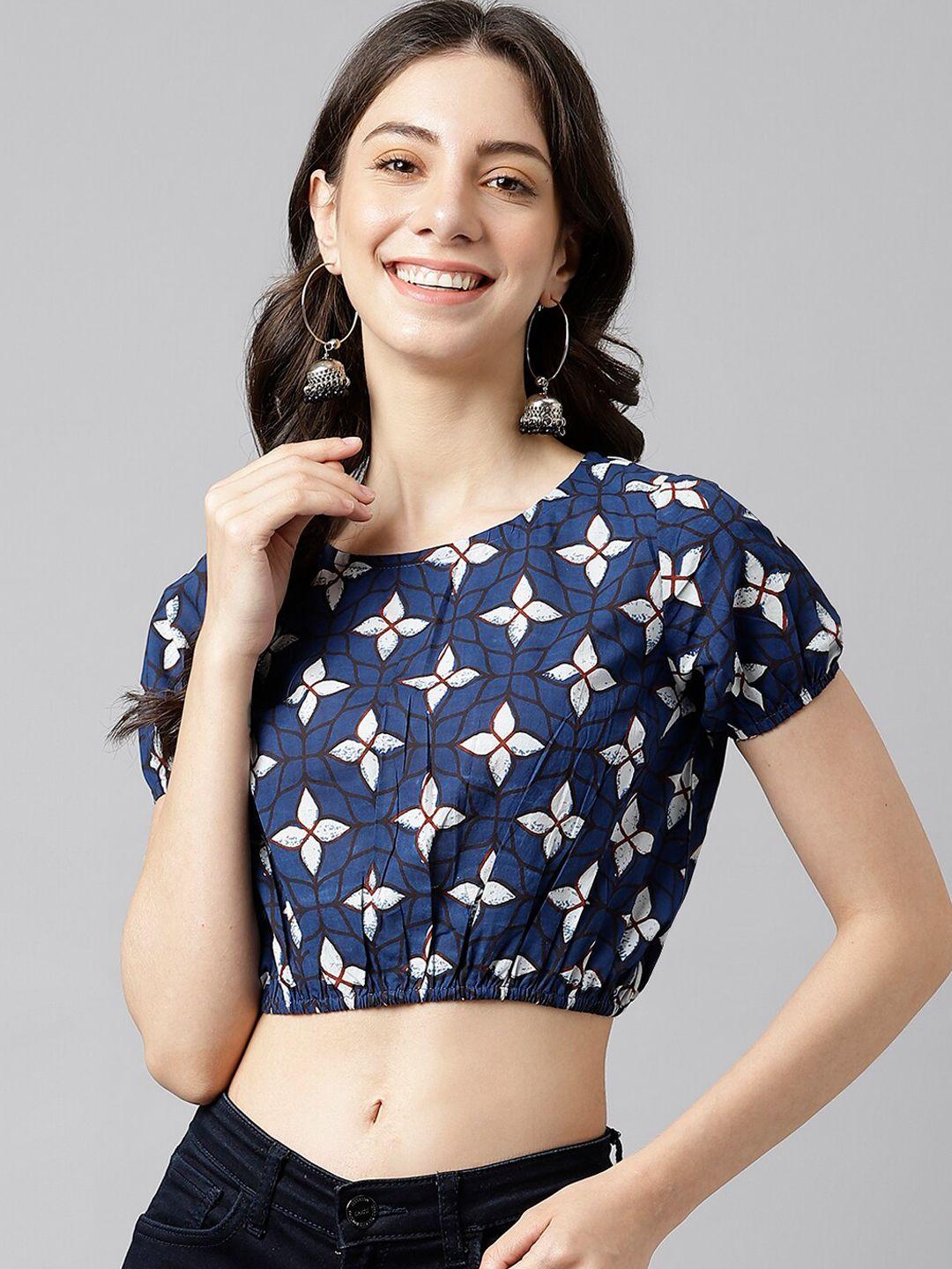 kalini blue printed crop top with trousers co-ords