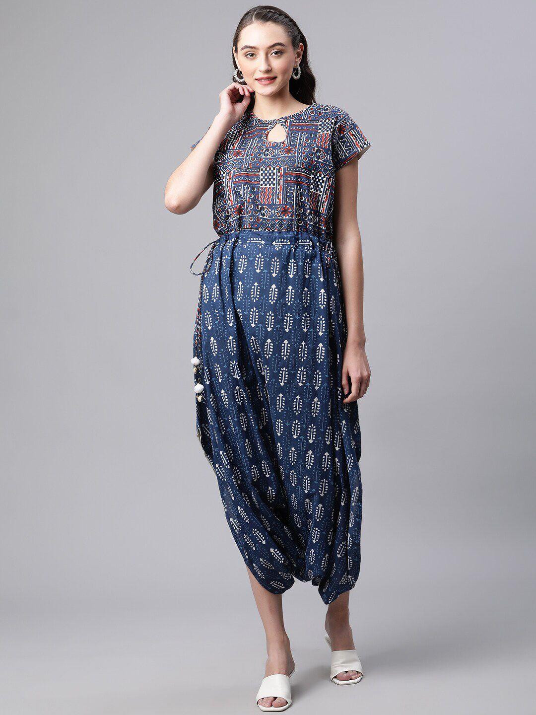 kalini blue printed dhoti styled cotton basic jumpsuit