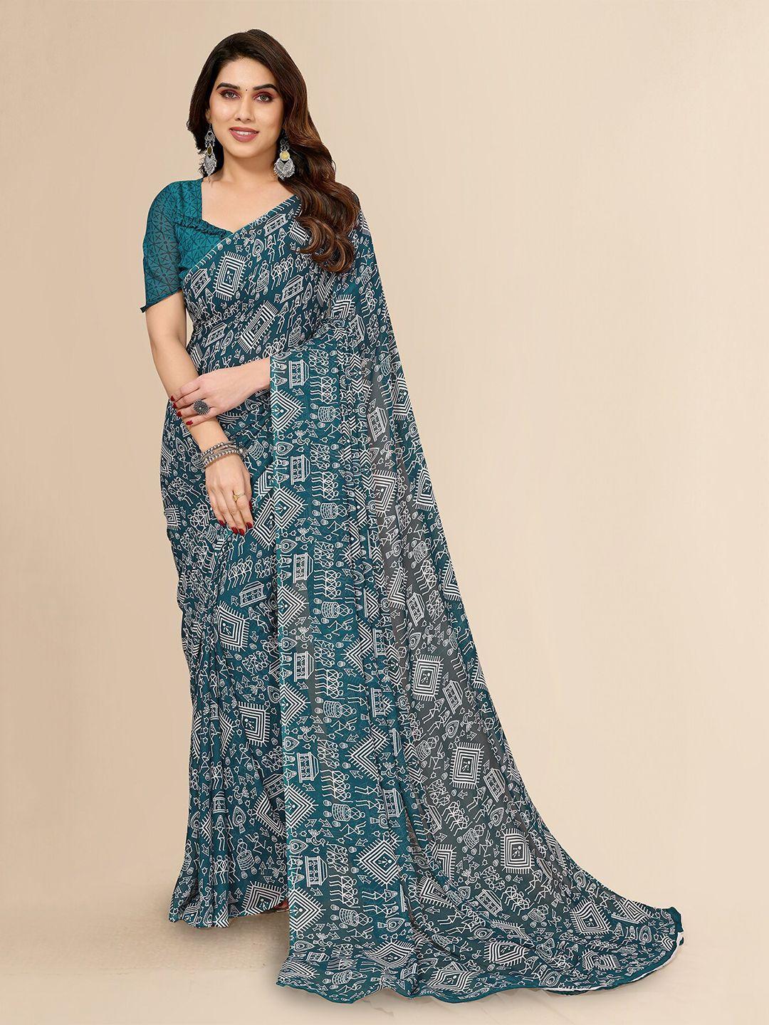 kalini blue warli printed saree