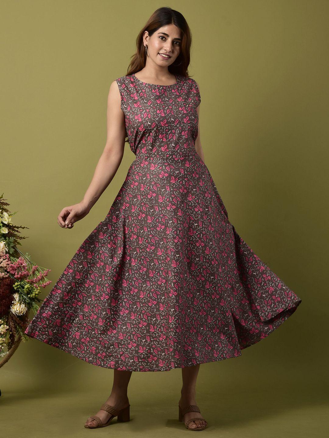 kalini brown & pink floral midi dress