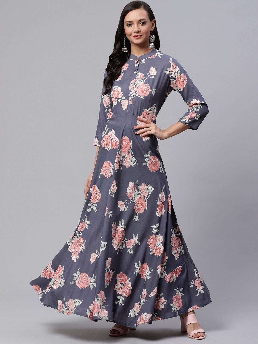 kalini charcoal floral anarkali kurta