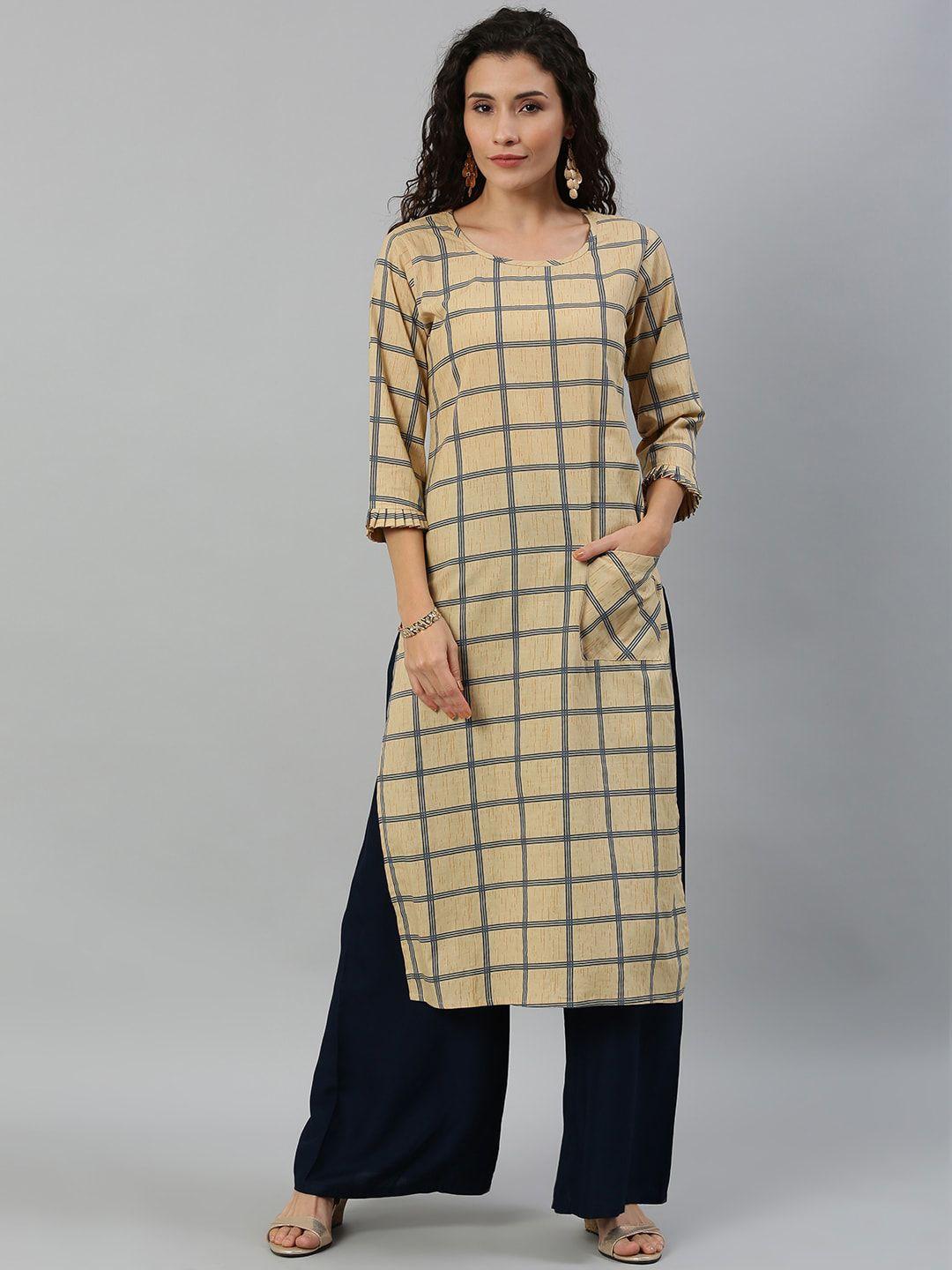 kalini checked cotton straight kurta