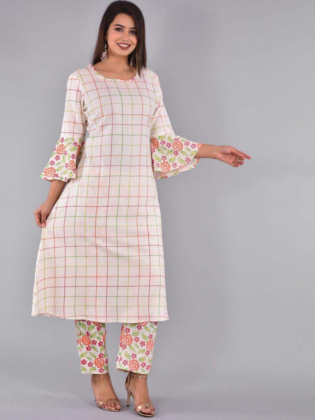 kalini checked floral printed a-line kurta with palazzos