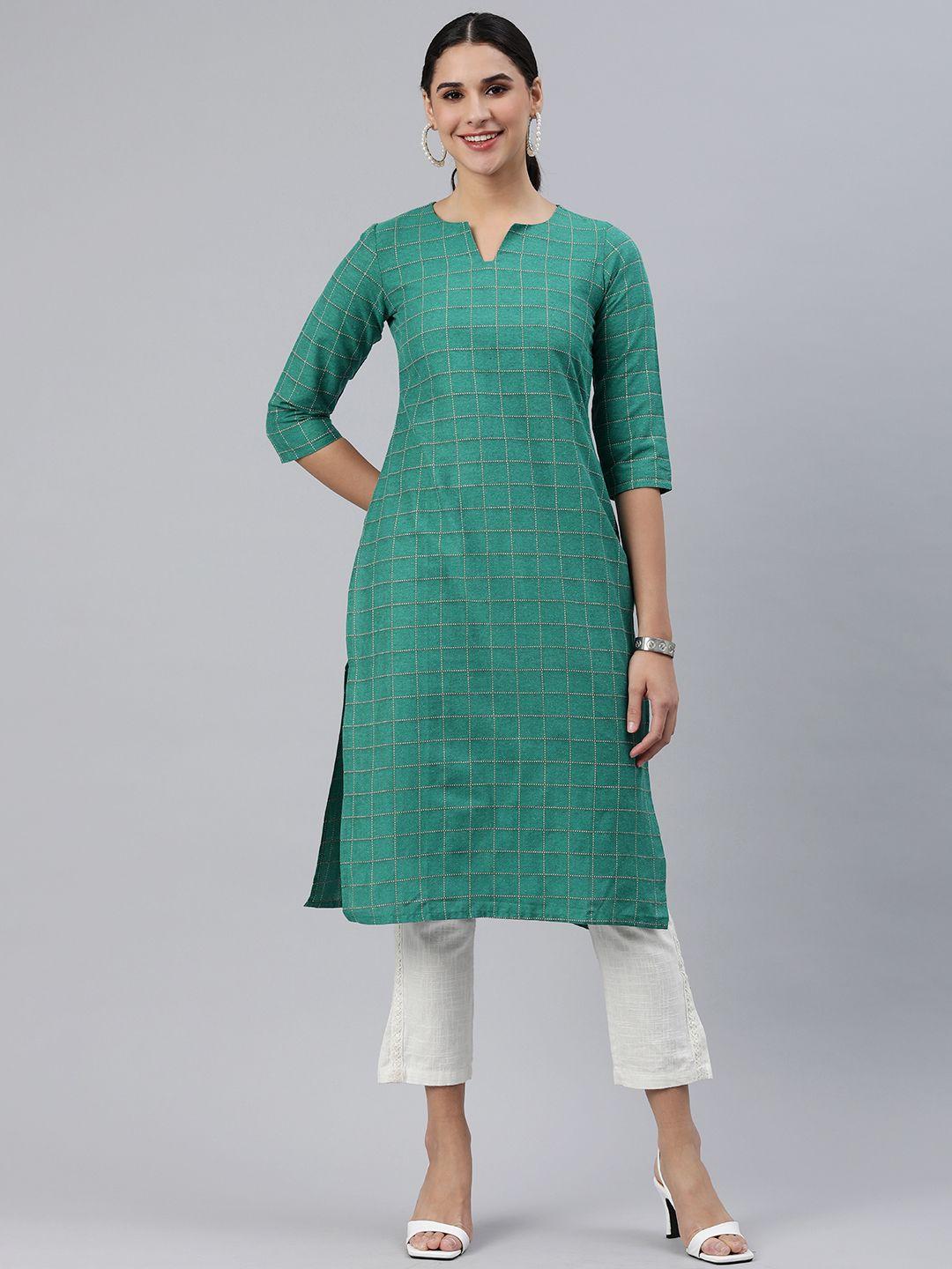 kalini checked kantha work kurta