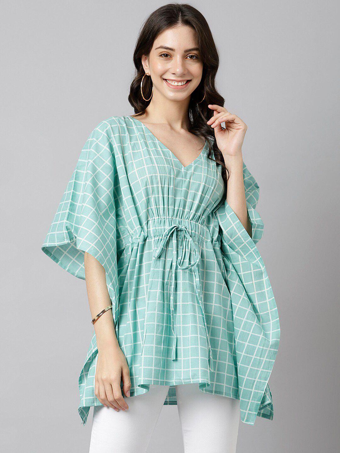 kalini checked kimono sleeves cotton kaftan longline top