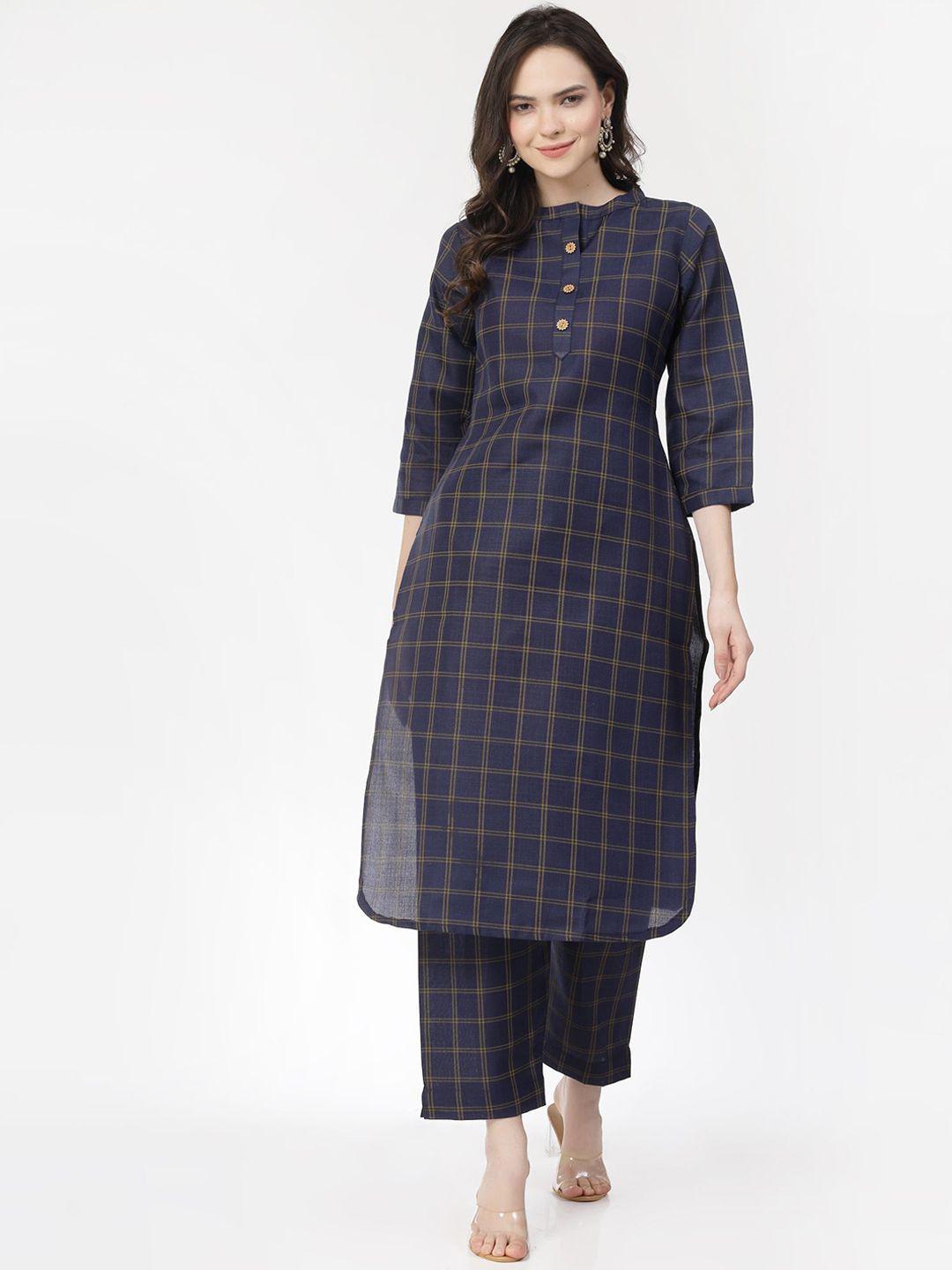 kalini checked pure cotton kurta with trousers