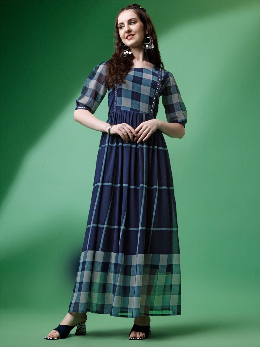 kalini checked round neck chiffon maxi dress