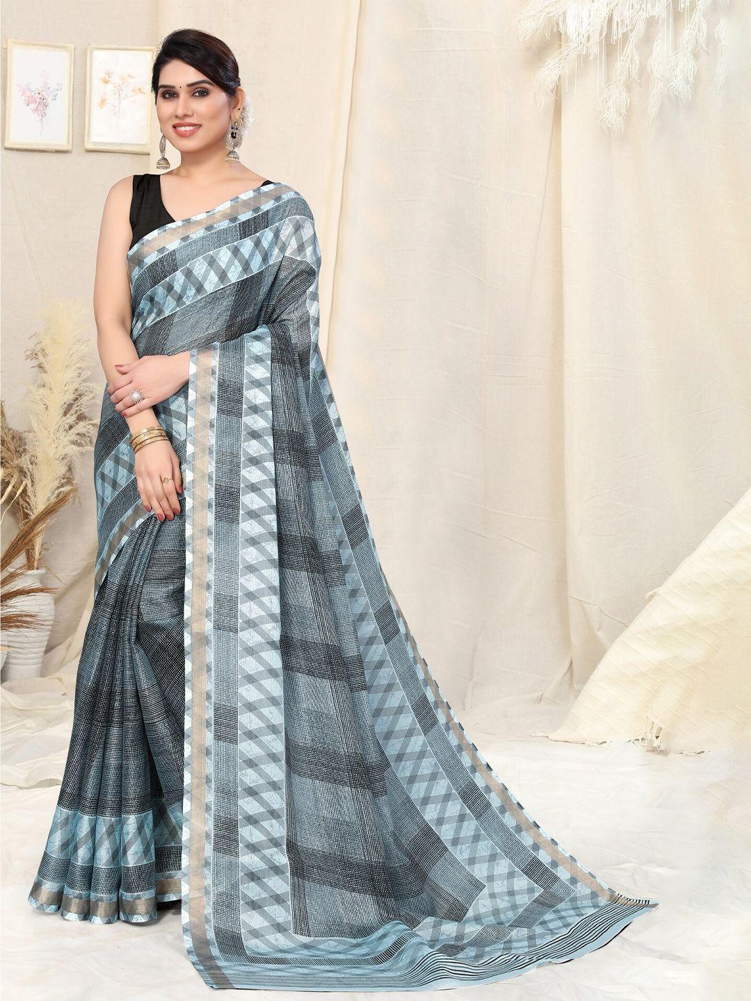 kalini checked woven design zari cotton blend saree