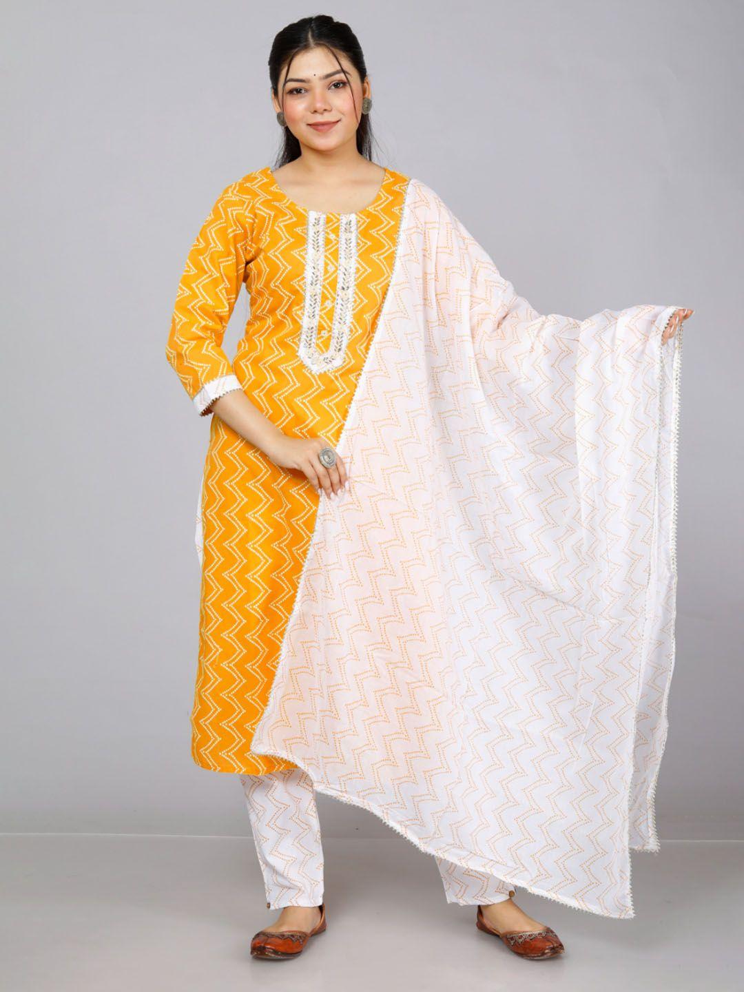 kalini chevron printed gotta patti detailed kurta & trousers with dupatta