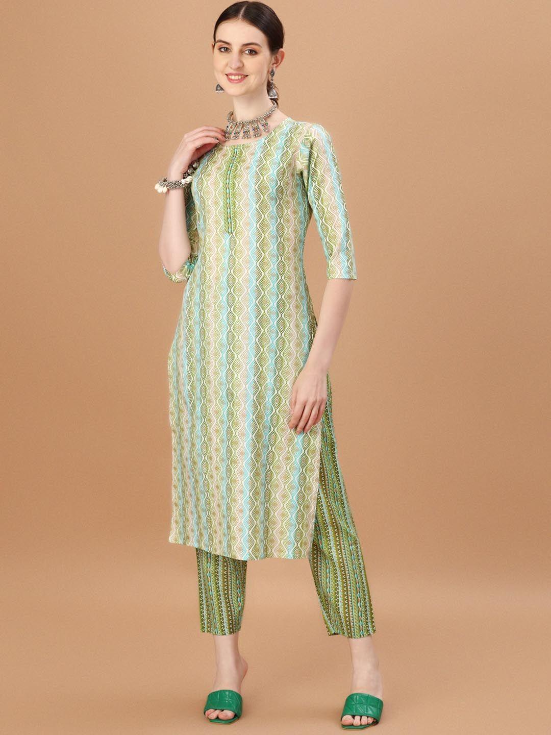 kalini chevron printed pure cotton kurta with trousers