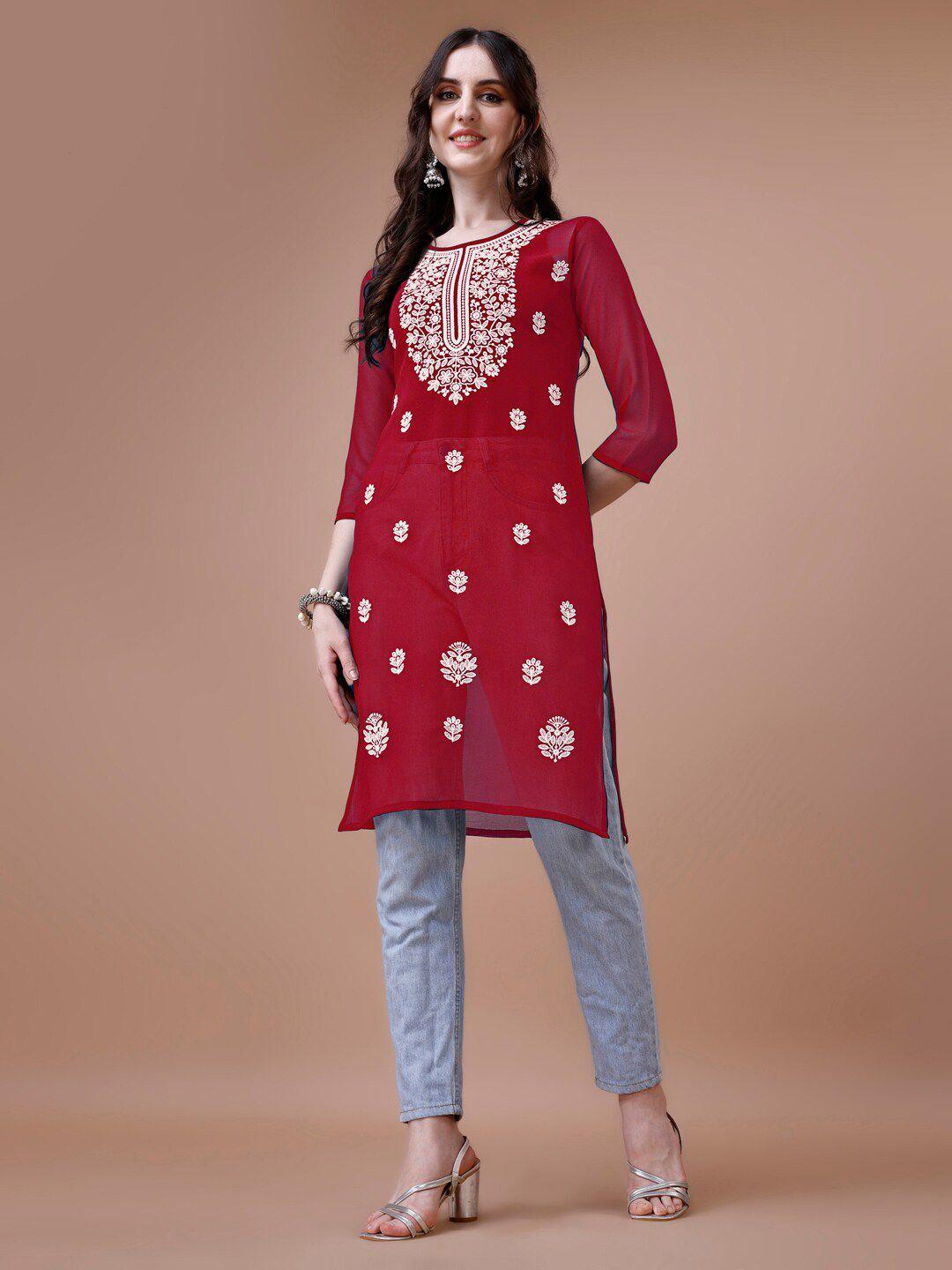 kalini chikankari floral embroidered georgette kurta