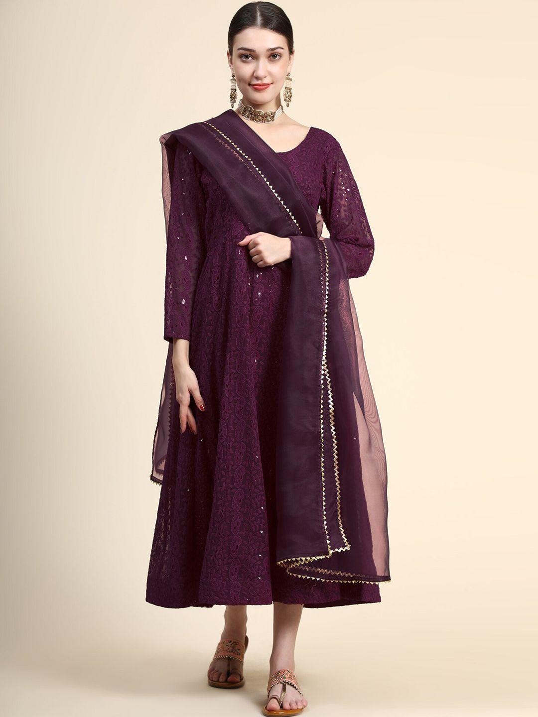 kalini chikankari sequin ethnic a-line dress with embellished dupatta