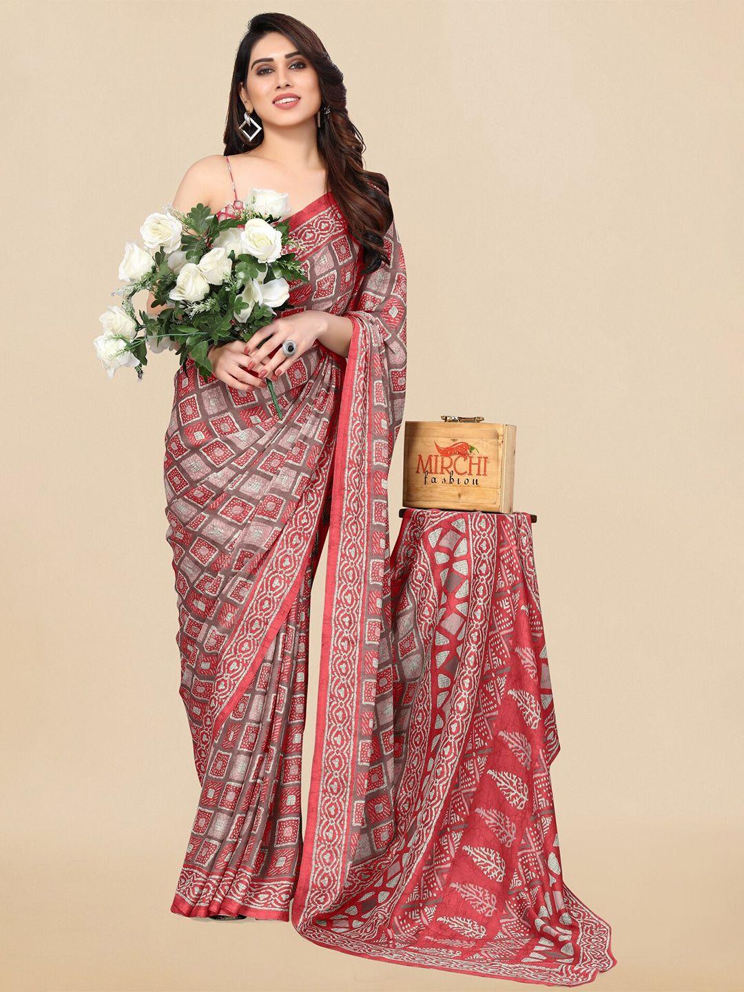 kalini colour blocked poly chiffon block print saree