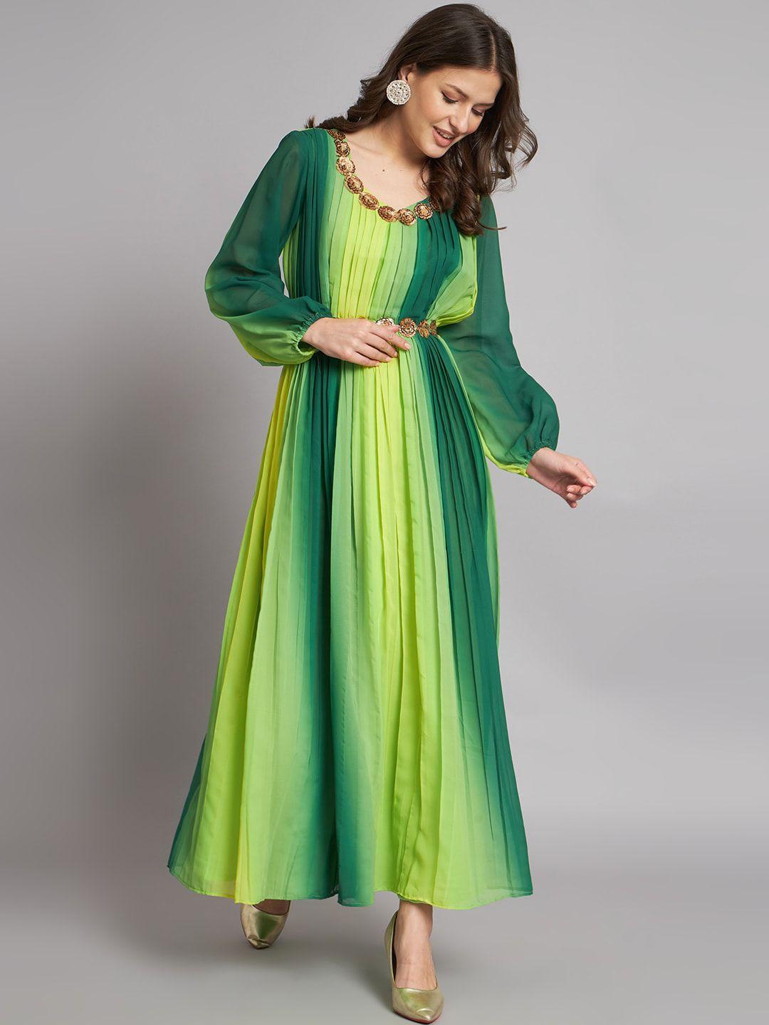 kalini colourblocked fit & flared pleated ethnic maxi dress