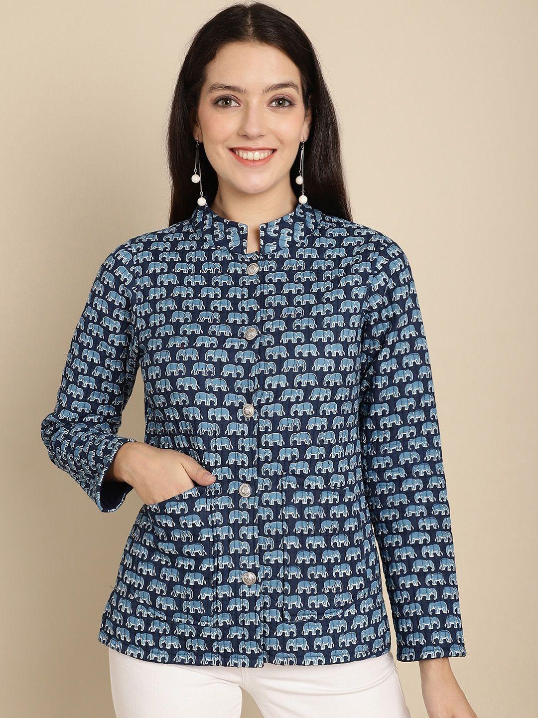 kalini conversational printed mandarin collar lightweight cotton tailored jacket