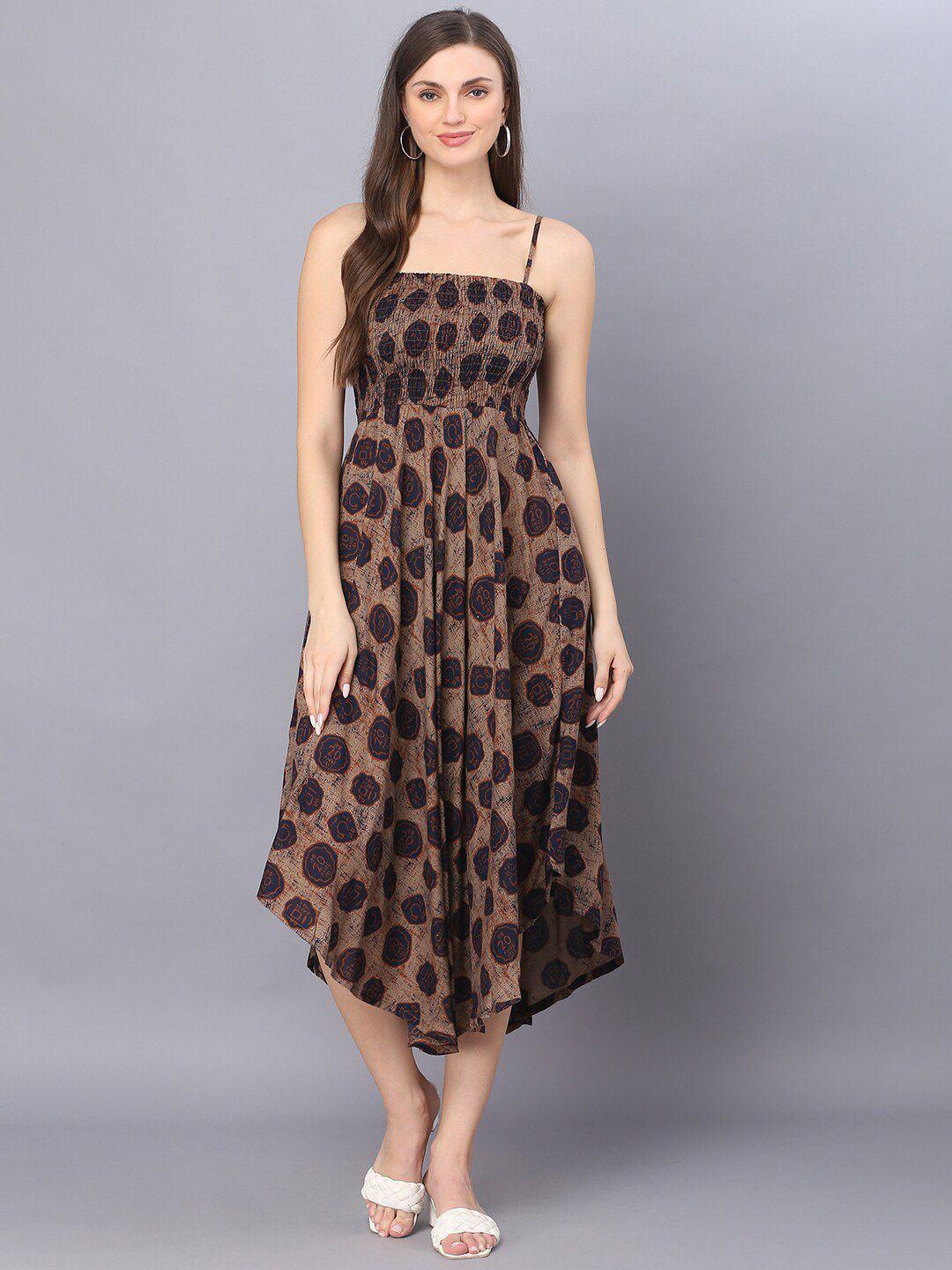 kalini copper-toned ethnic motifs print empire midi dress