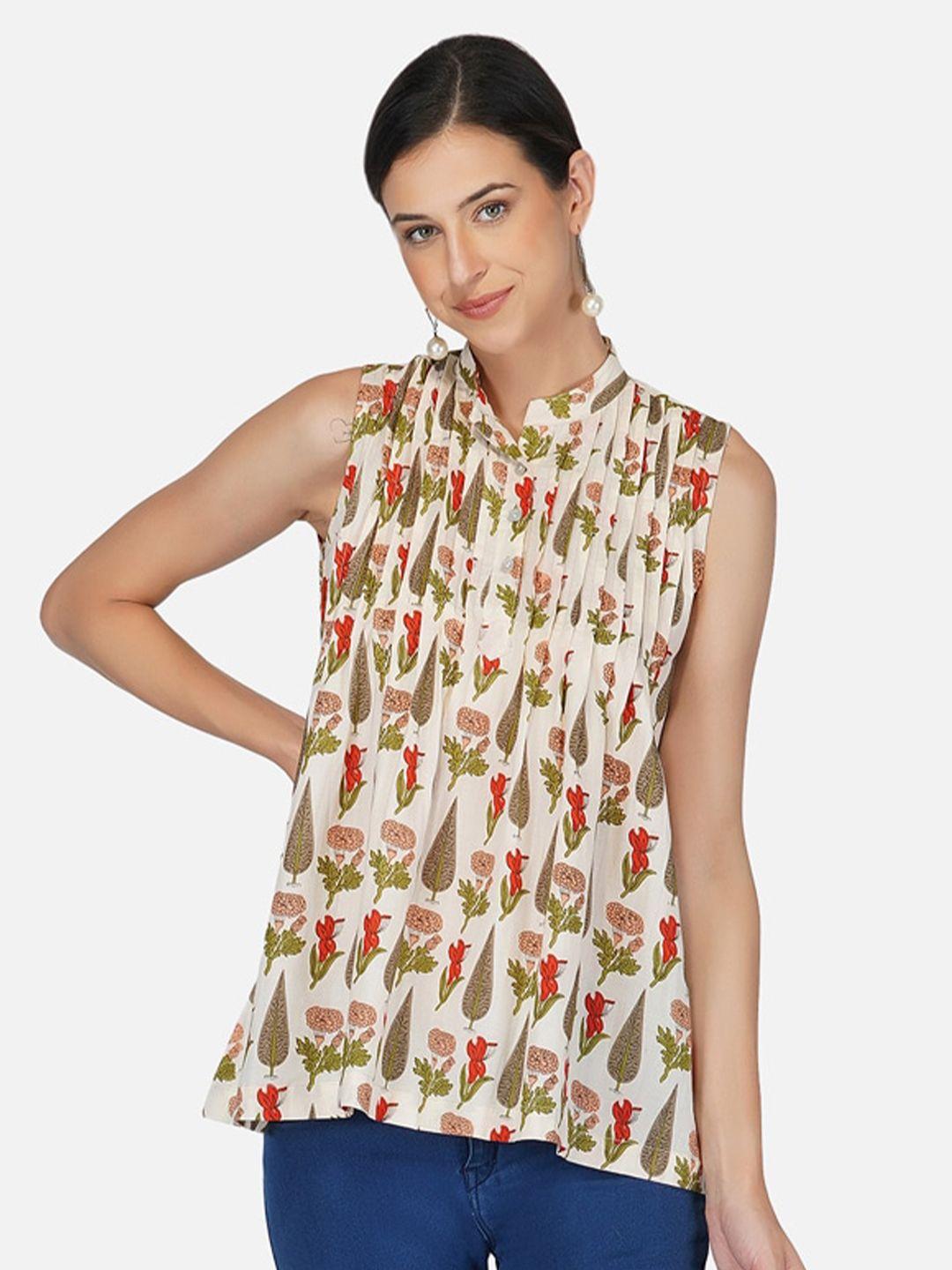 kalini cream-coloured print cotton top