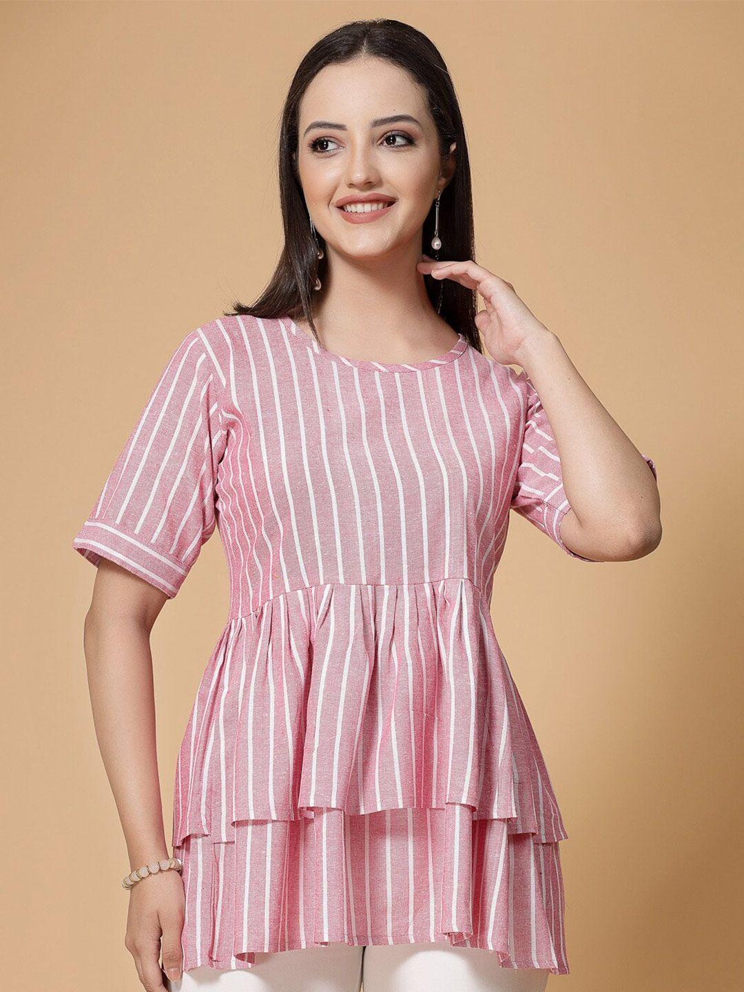 kalini cream-coloured striped cotton peplum top