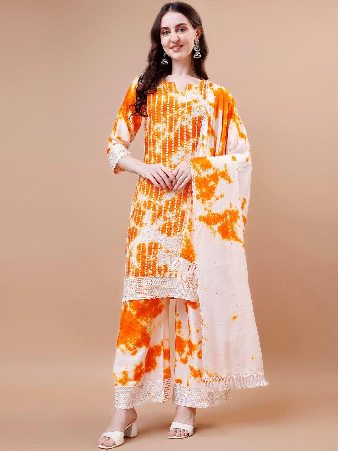 kalini dyed embroidered sequinned straight kurta with trousers & dupatta