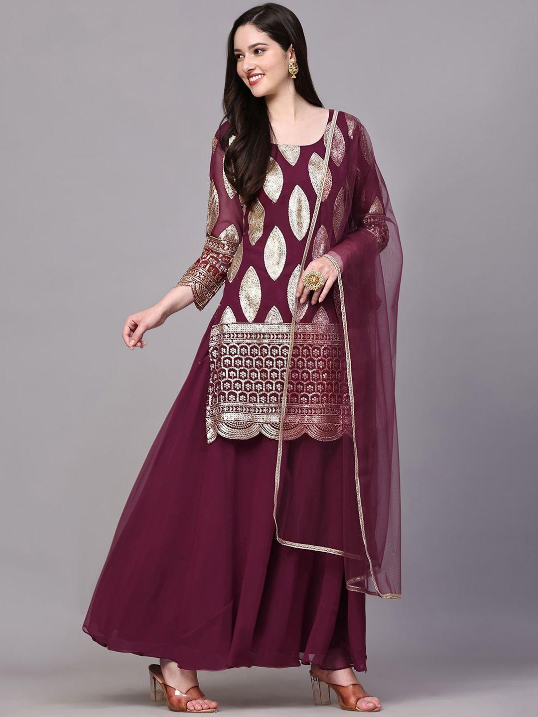 kalini embellished sequinned kurta with sharara & dupatta