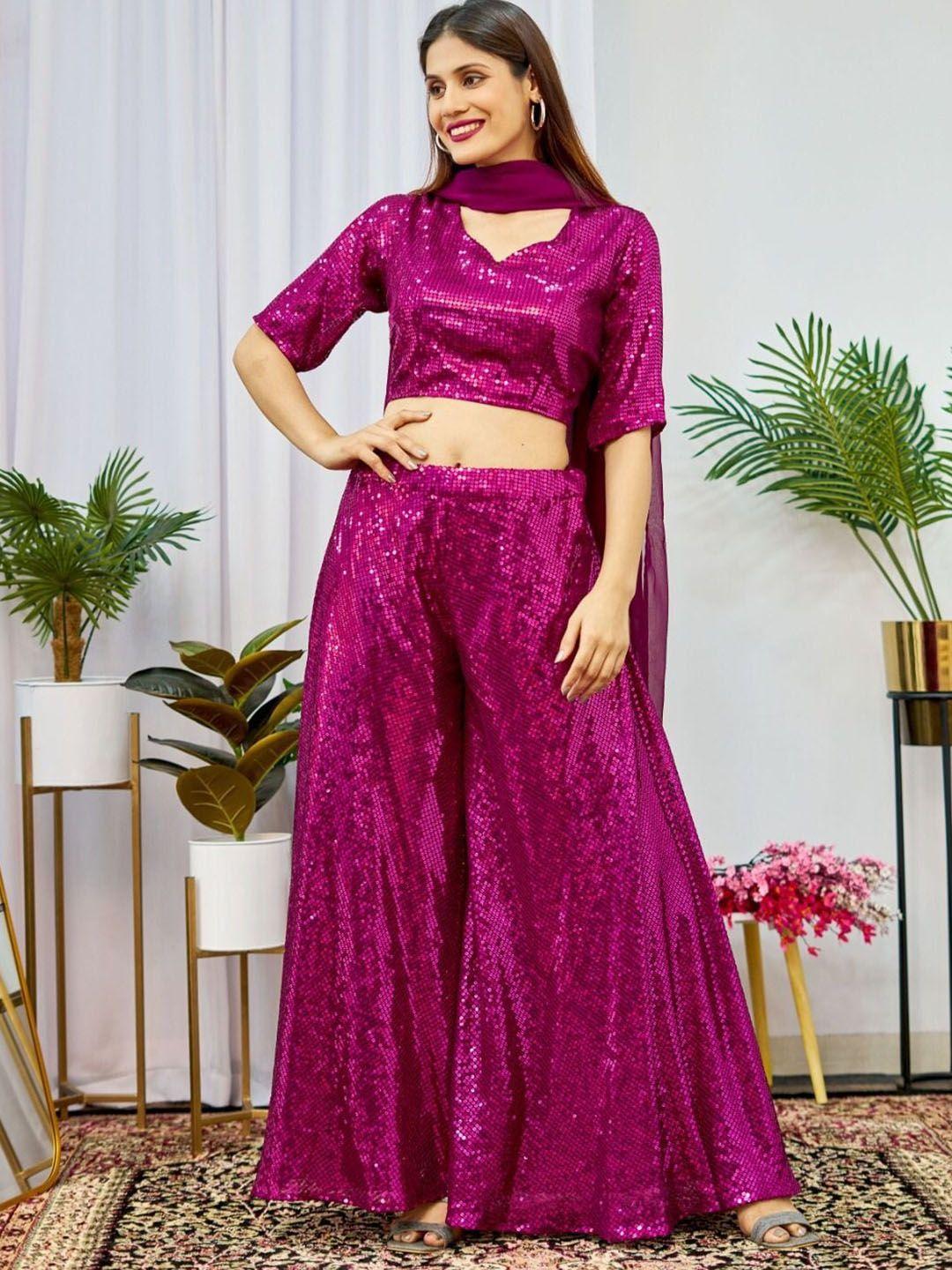 kalini embellished sequinned top with palazzos & dupatta