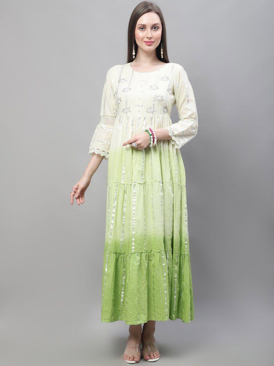 kalini embellished tiered cotton fit & flare ethnic dress