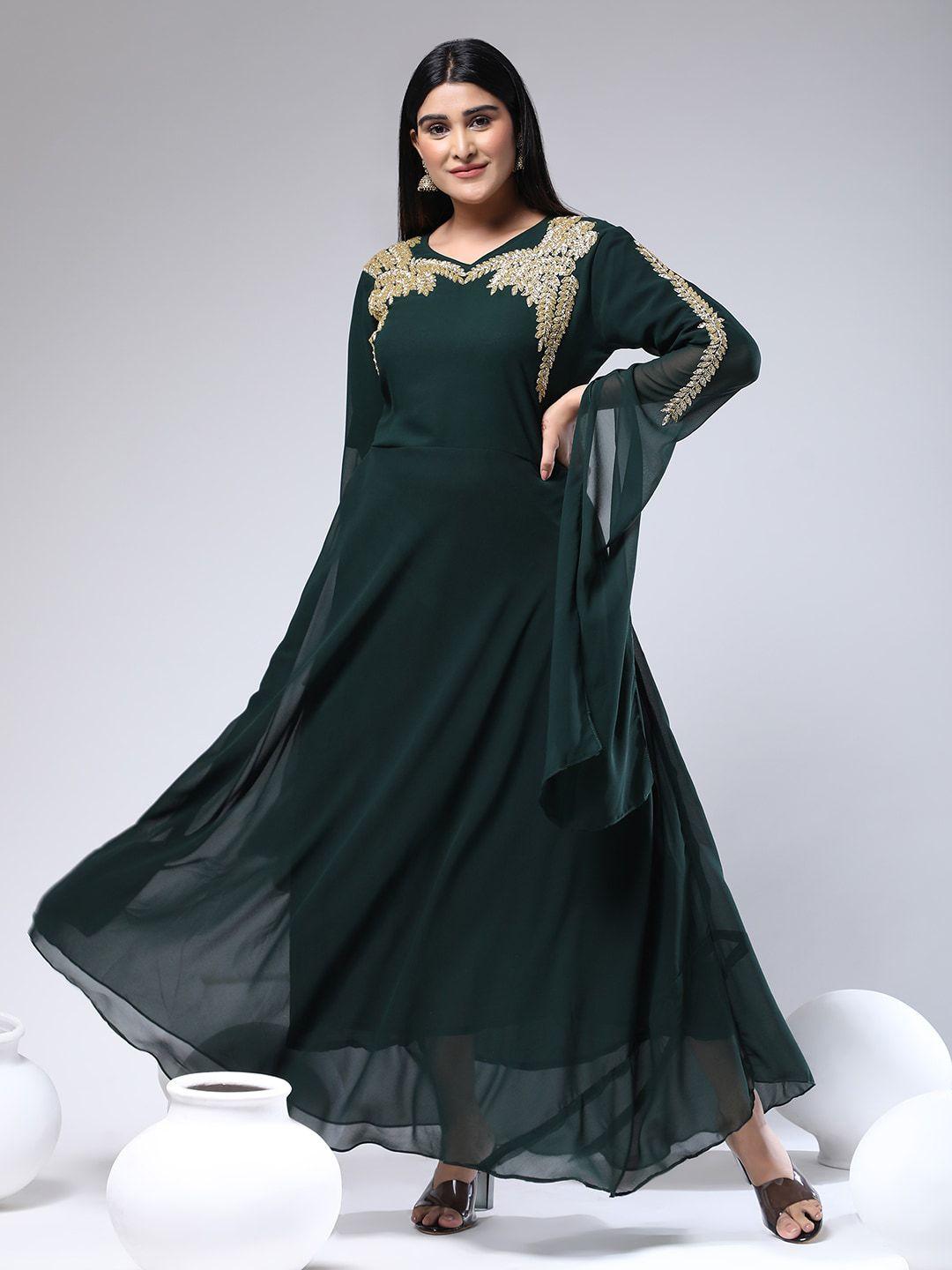 kalini embellished v-neck flared sleeves fit & flared maxi ethnic dress