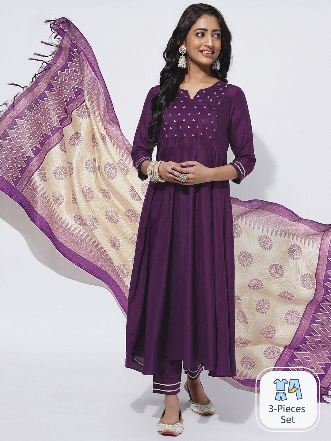 kalini embroidered a-line regular kurta with trousers & with dupatta