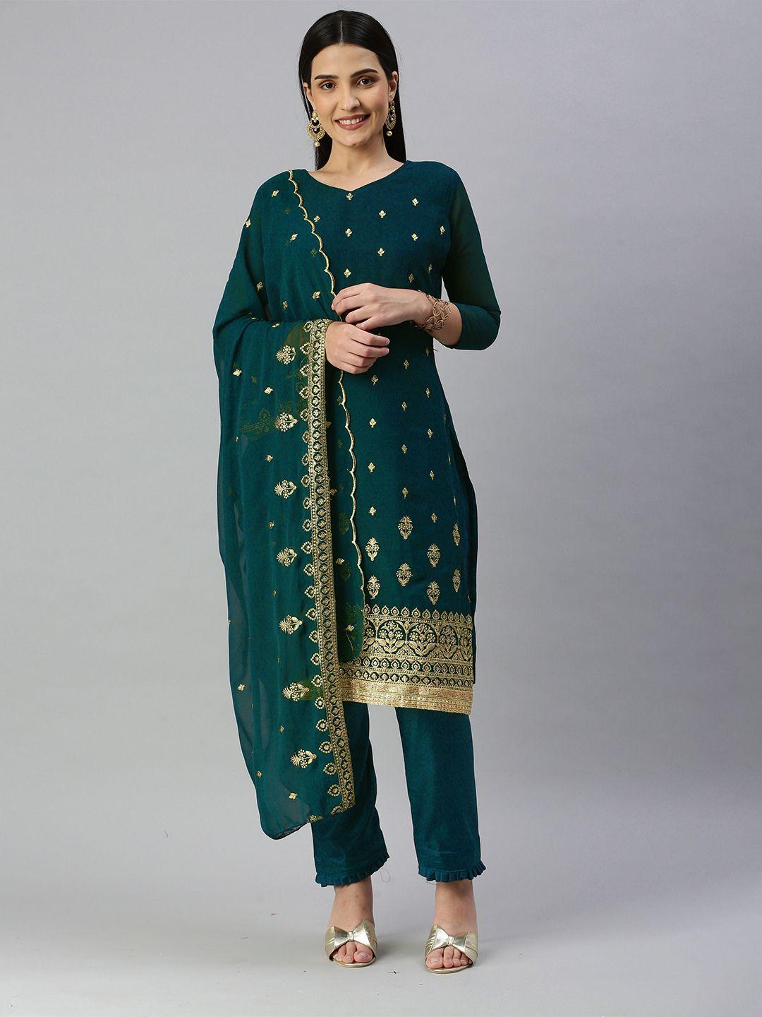 kalini embroidered beads & stones silk georgette unstitched dress material