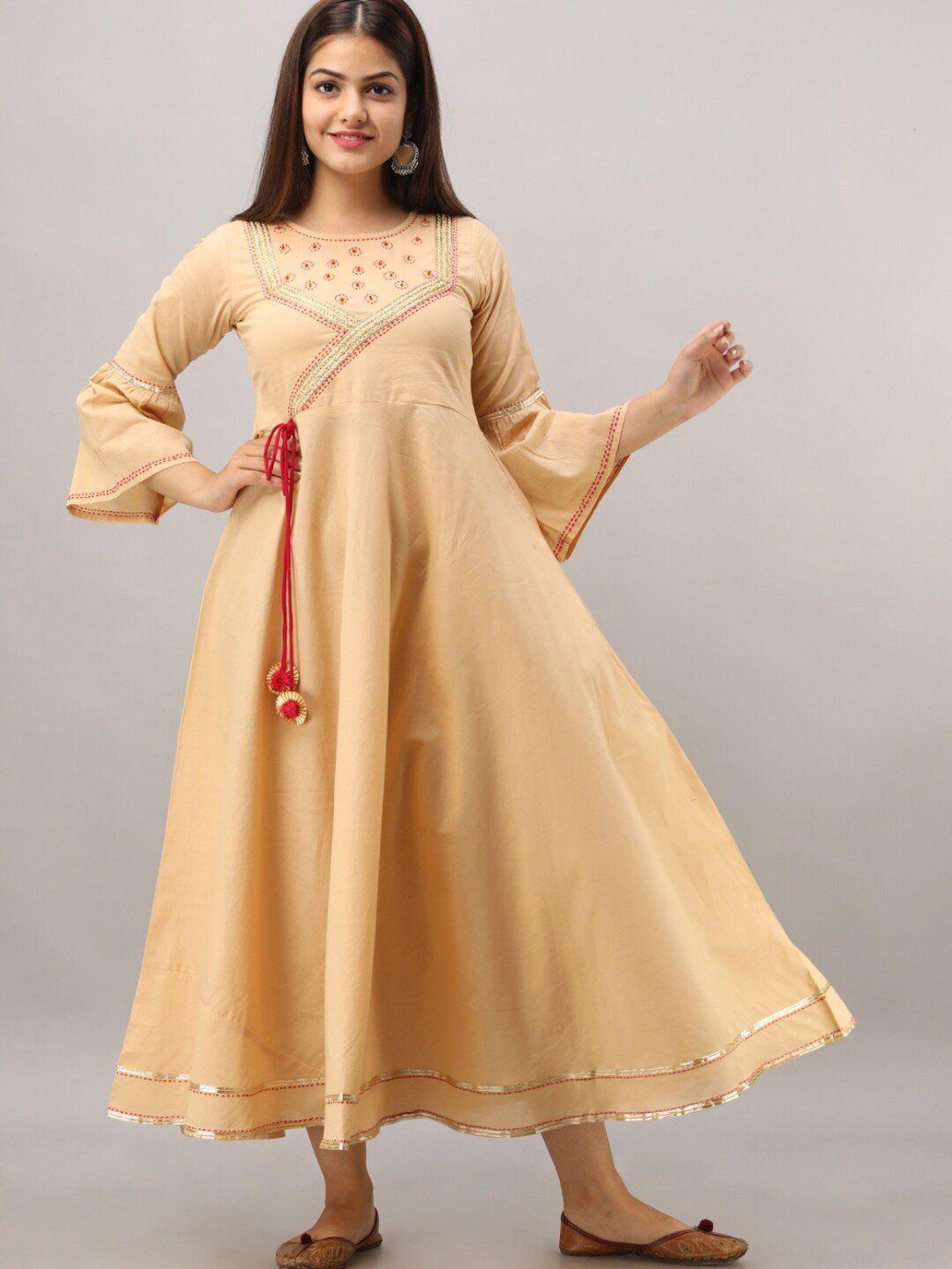 kalini embroidered bell sleeves cotton fit & flare ethnic dress