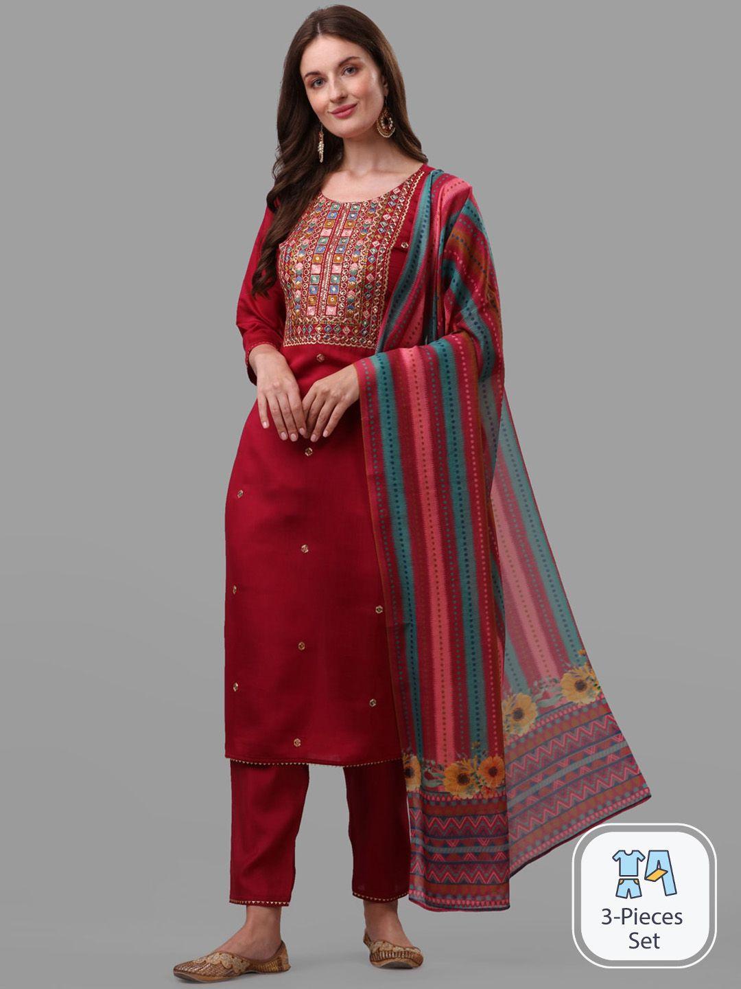kalini embroidered chanderi cotton kurta with trousers & dupatta