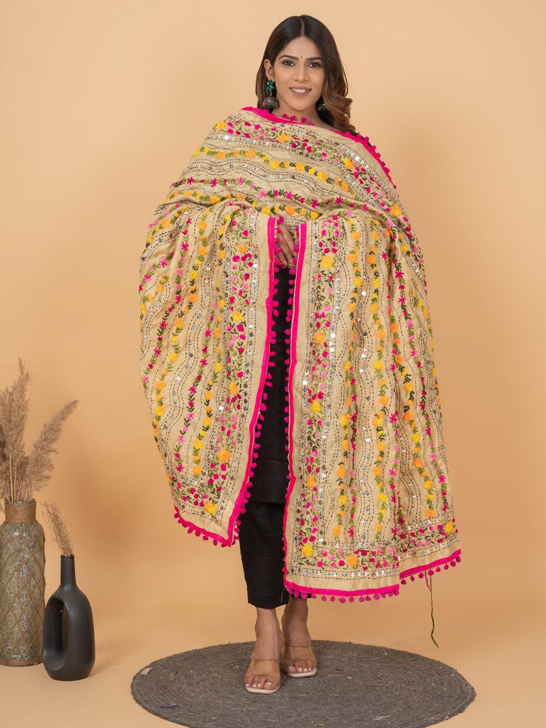 kalini embroidered chanderi pulkari bagh dupatta