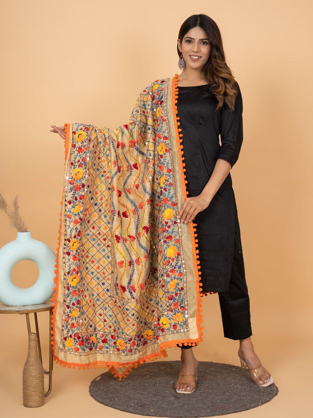 kalini embroidered chanderi pulkari bagh dupatta