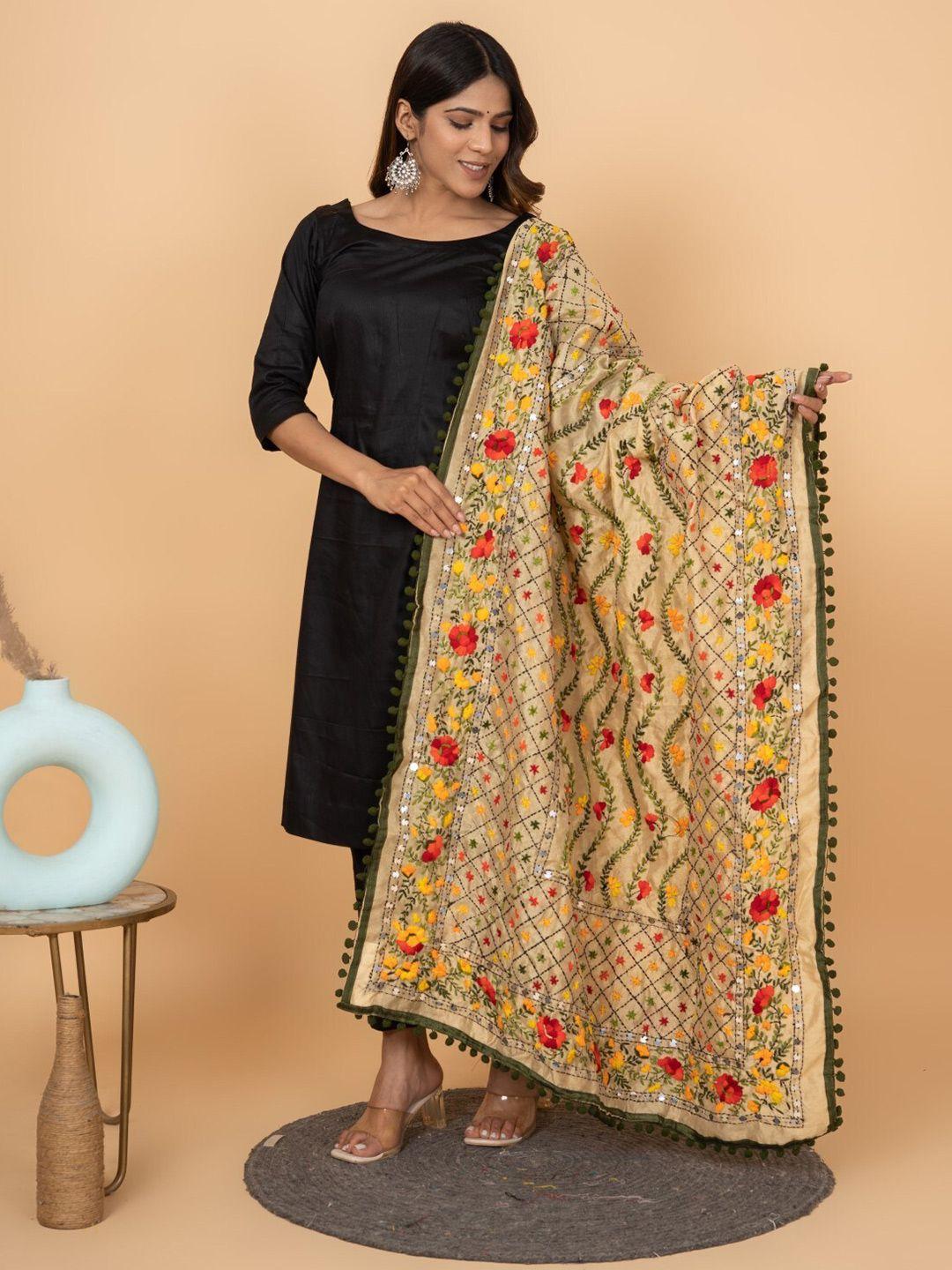 kalini embroidered chanderi pulkari bagh dupatta