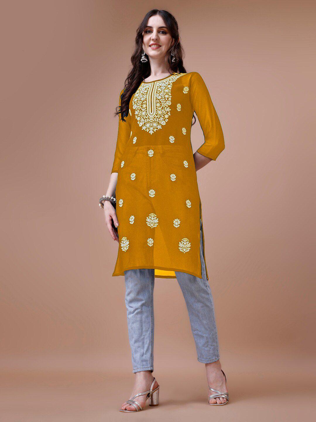 kalini embroidered chikankari georgette straight kurta