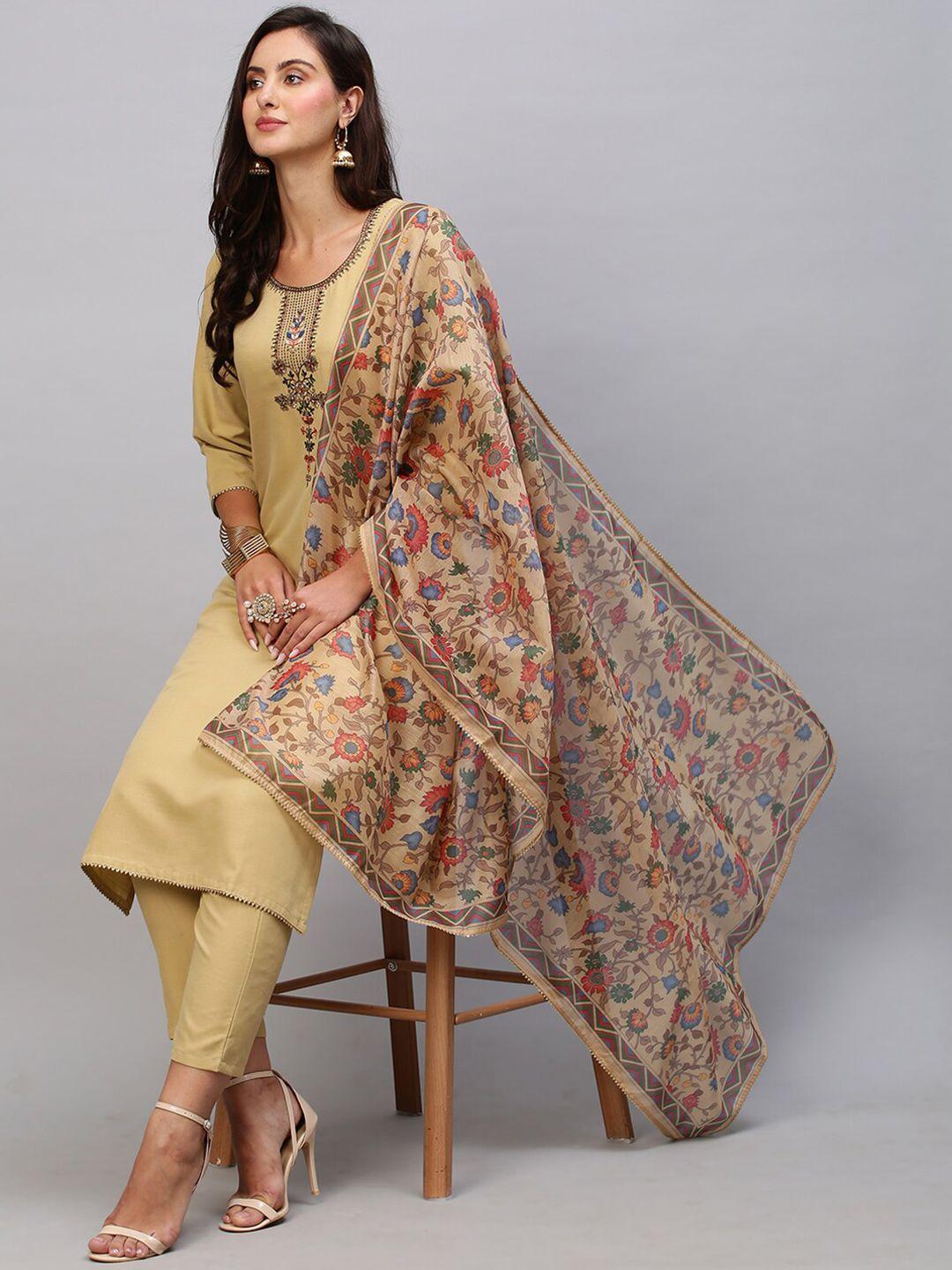kalini embroidered ethnic motif embroidered kurta with trousers & dupatta