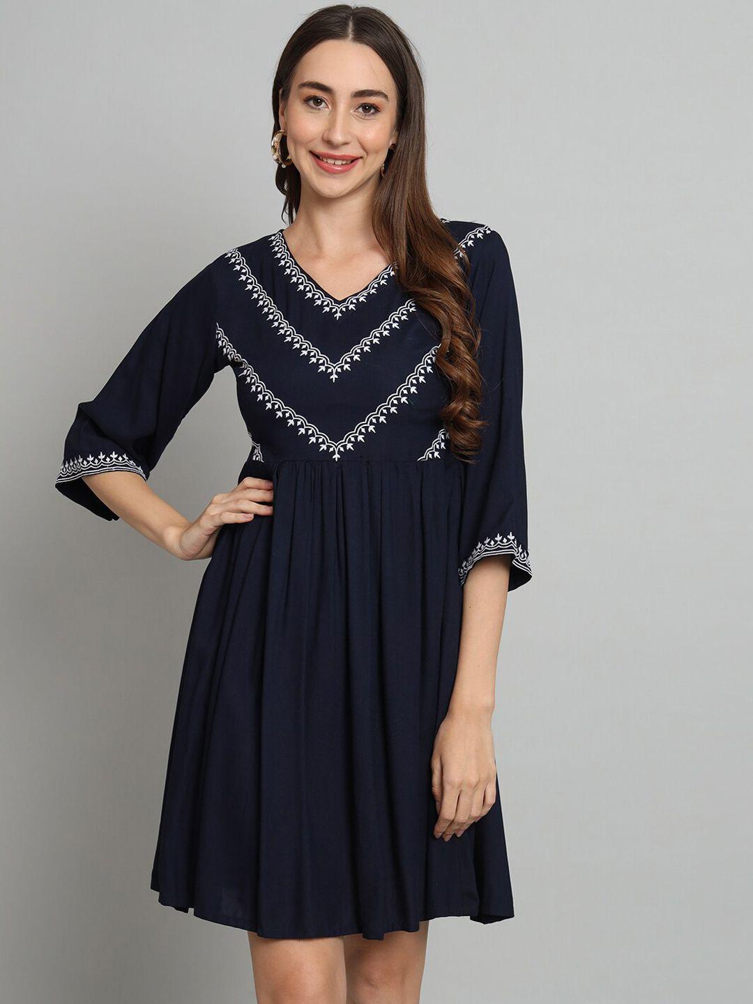 kalini embroidered fit & flared above knee ethnic dress