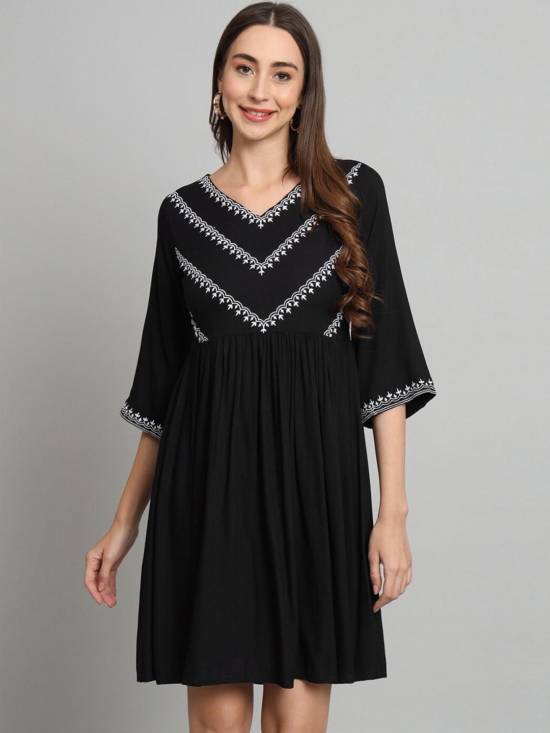 kalini embroidered fit & flared above knee ethnic dress