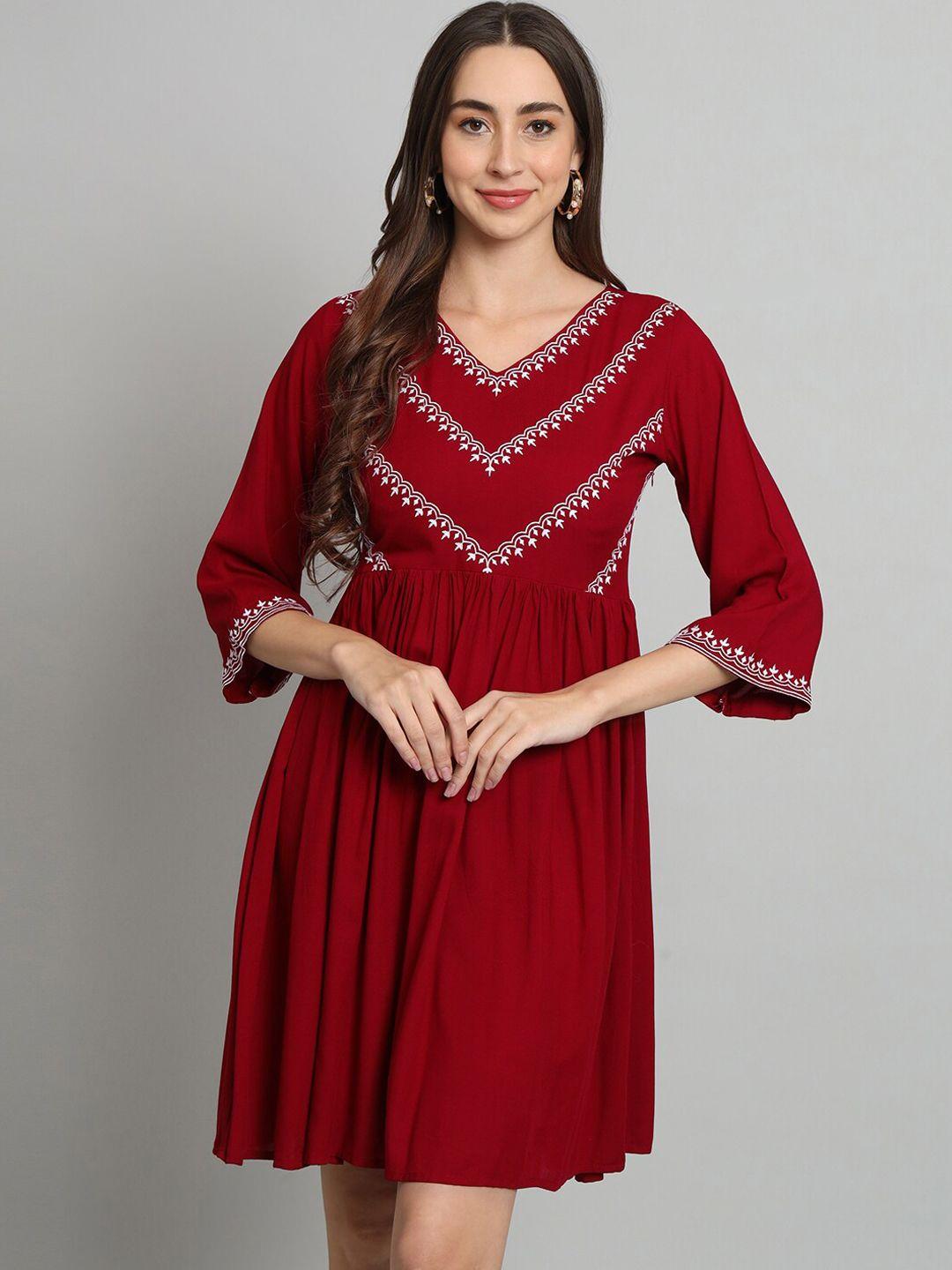 kalini embroidered fit & flared above knee ethnic dress