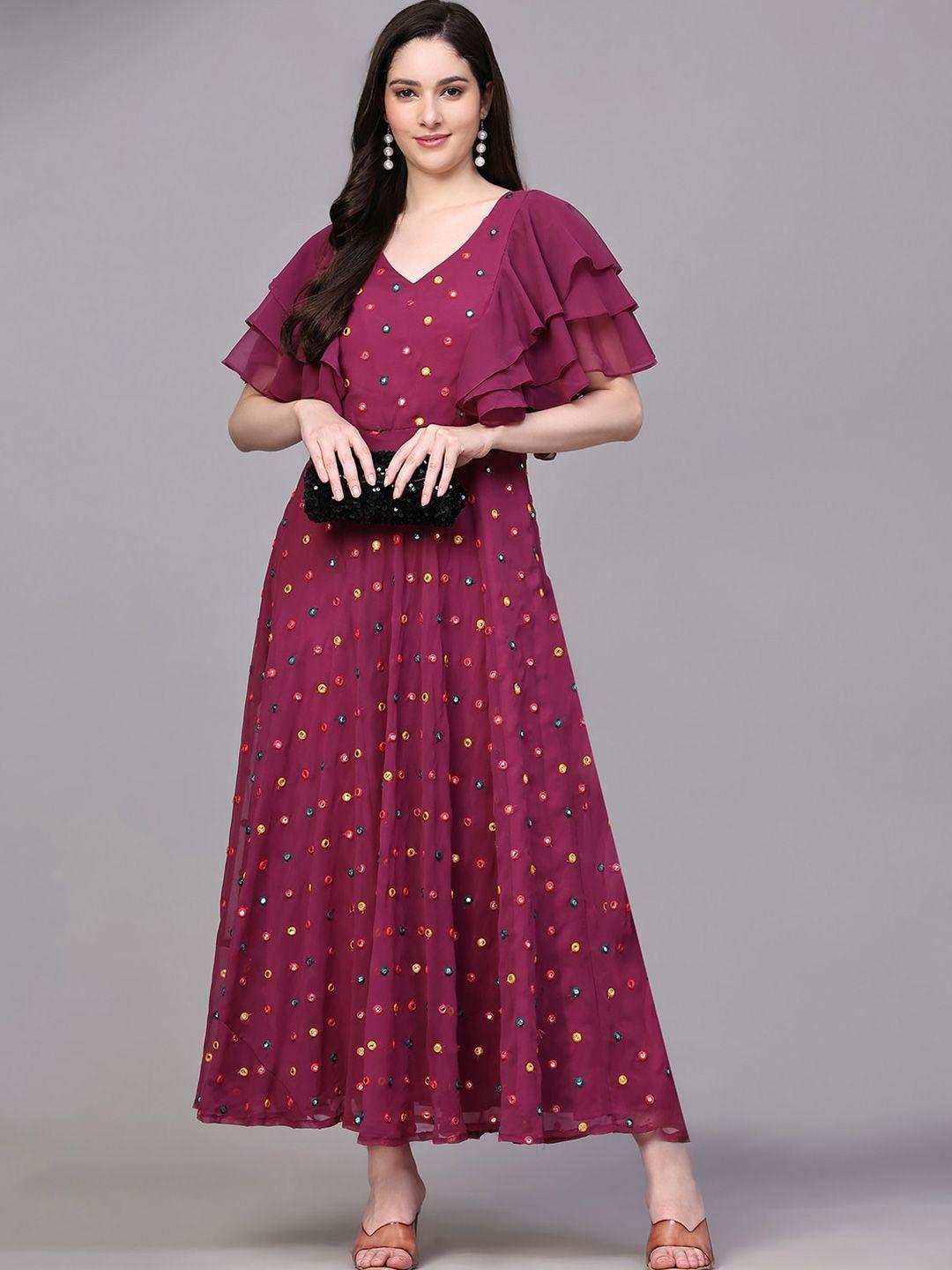 kalini embroidered flared sleeve georgette maxi dress