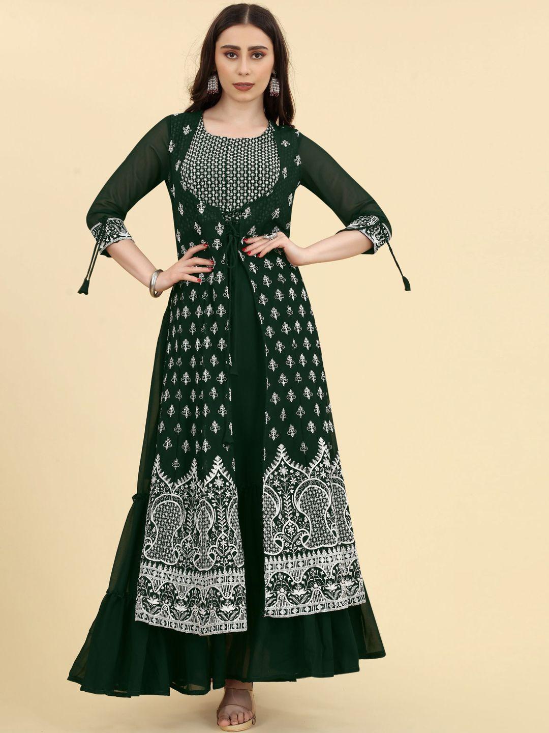 kalini embroidered georgette layered ethnic maxi dress