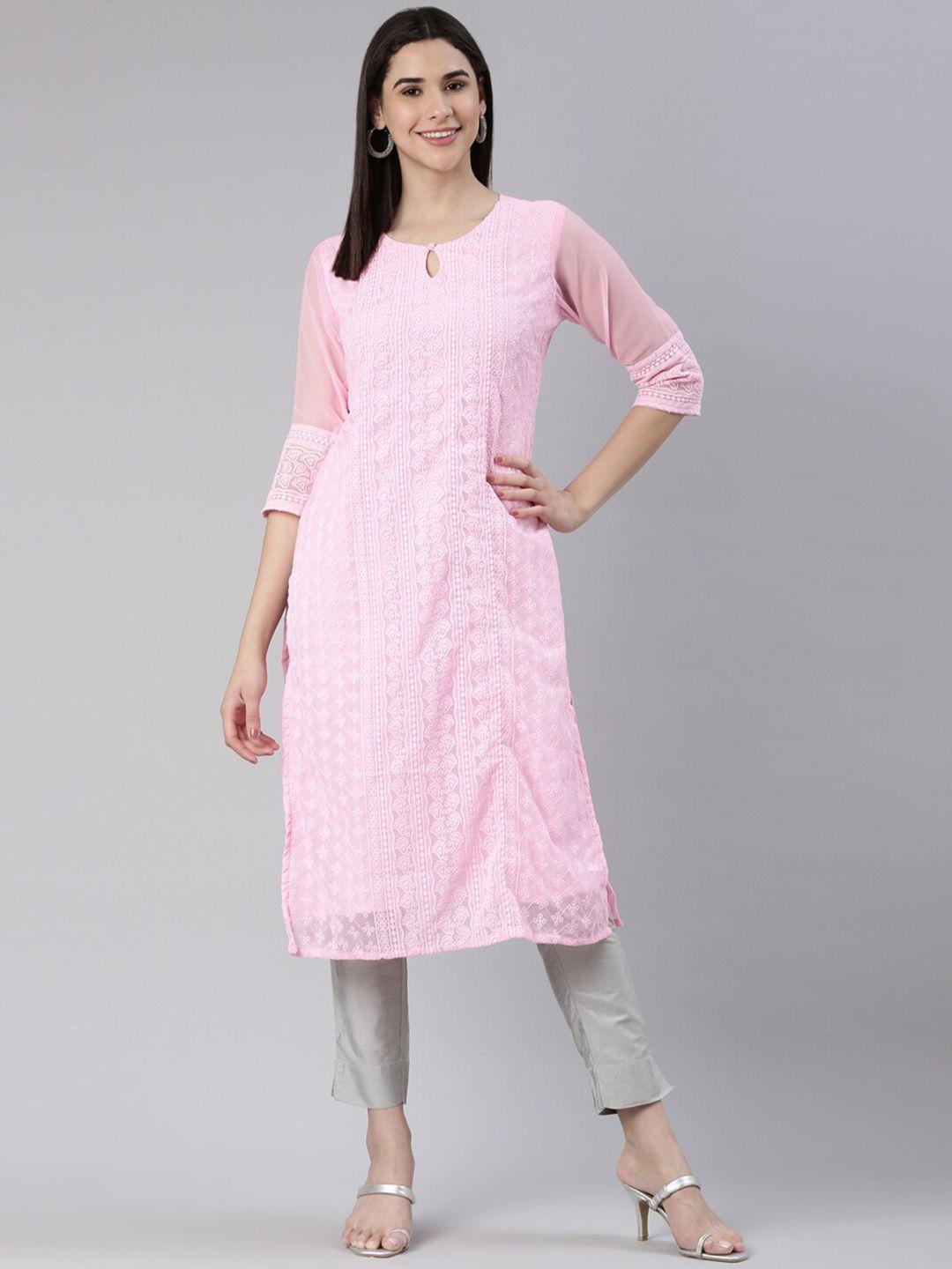 kalini embroidered keyhole neck chikankari georgette kurta