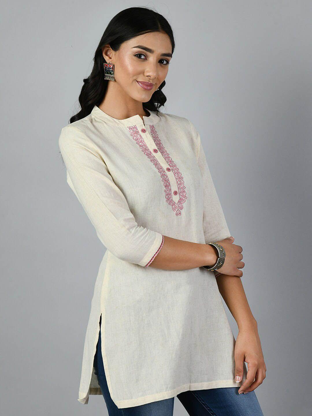 kalini embroidered mandarin collar cotton tunic